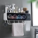 Organizador-accesorio-de-Baño--con-4-vasos-de-enjuague-portacepillos-y-colgador-multiuso-Negro