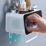 Organizador-accesorio-de-Baño--con-4-vasos-de-enjuague-portacepillos-y-colgador-multiuso-Negro