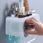 Organizador-accesorio-de-Baño--con-3-vasos-de-enjuague-portacepillos-y-colgador-multiuso-Negro