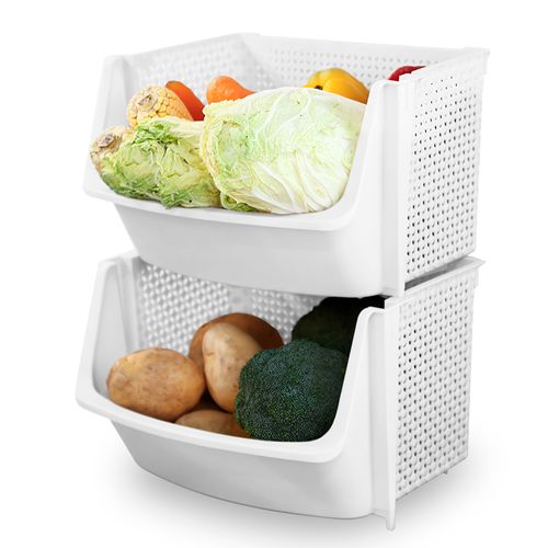 Caja Organizador Cesta Apilable Verdulero Frutero U80 Blanco X2