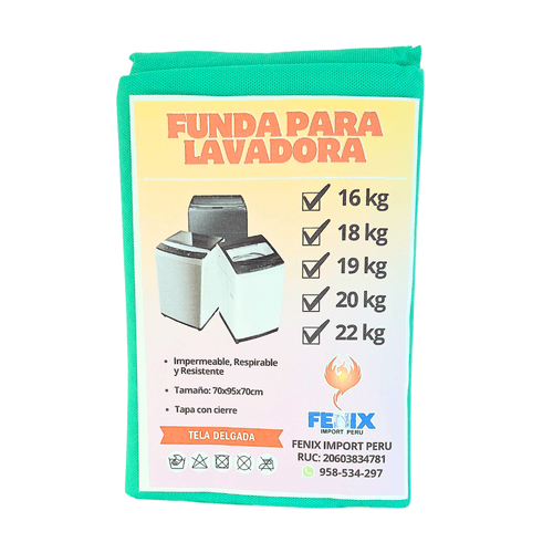 Funda / Forro Para Lavadoras Tela Delgada 10 - 15kg Menta