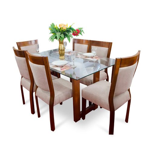 Juego de Comedor Zaira 06 Sillas Rabhé Beige