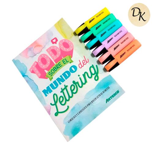 LIBRO LETTERING + RESALTADORES PASTEL X6