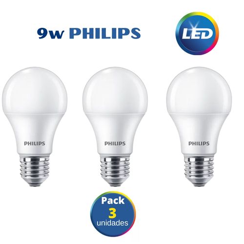 Foco led philips 9w ecohome / pack 3 unidades.