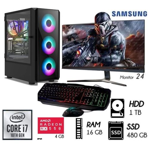 Computadora Pc Gamer Intel Core I7-10Th Ram 16GB Disco 1TB Video Rx 550 4GB 24"