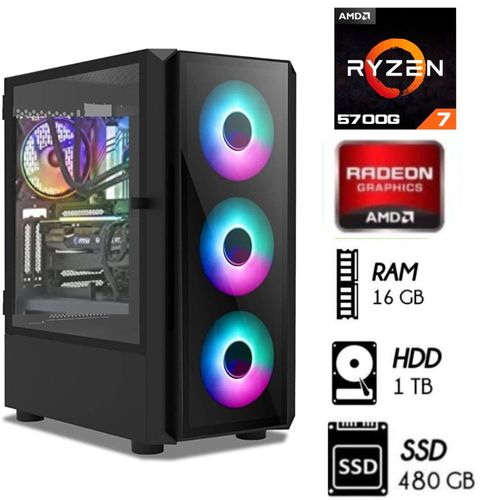 Computadora PC RYZEN 7-5700G  Ram 16GB  SSD 480GB CASE 550W RGB