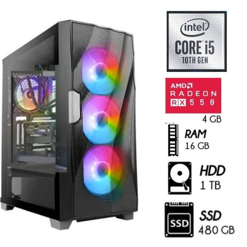 Computadora PC Gamer Intel Core i5-10TH RAM 16GB Disco 1TB Video RX 550 4GB