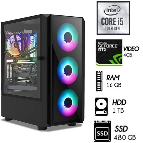 Computadora PC Gamer Intel Core i5-10TH RAM 16GB Disco 1TB Video GTX 1050 4GB