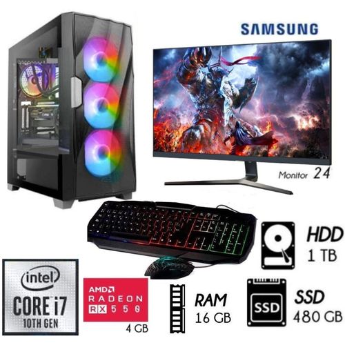 COMPUTADORA GAMER INTEL CORE I7-10TH RAM 16GB 1TB + SSD 480GB VIDEO RX 550 4GB