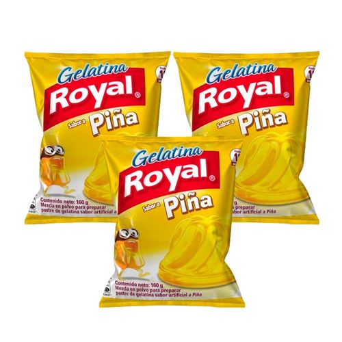Pack Gelatina ROYAL Sabor a Piña Bolsa 160g x 3un
