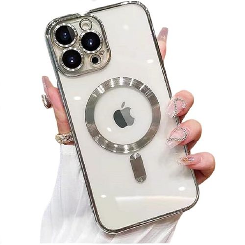 Case de lujo para iPhone 15 Pro compatible con MagSafe Plateado