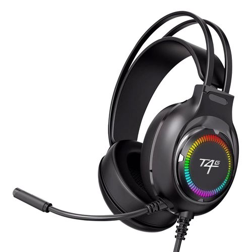 Audífonos gamer T4G zero, conexión 3.5mm, RGB, negro