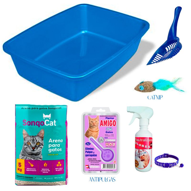 Arenero-para-Gatos---Arena-5Kg---Neutralizador-de-Olores---Antipulgas----Catnip-Azul