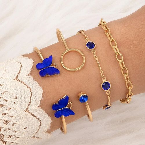 Set x 4 pulseras doradas para mujer mariposas azules