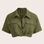 Ezwear-Shein-Camisa-Crop-Con-Solapa-de-Hombros-Caidos-Verde-Militar-Talla-S