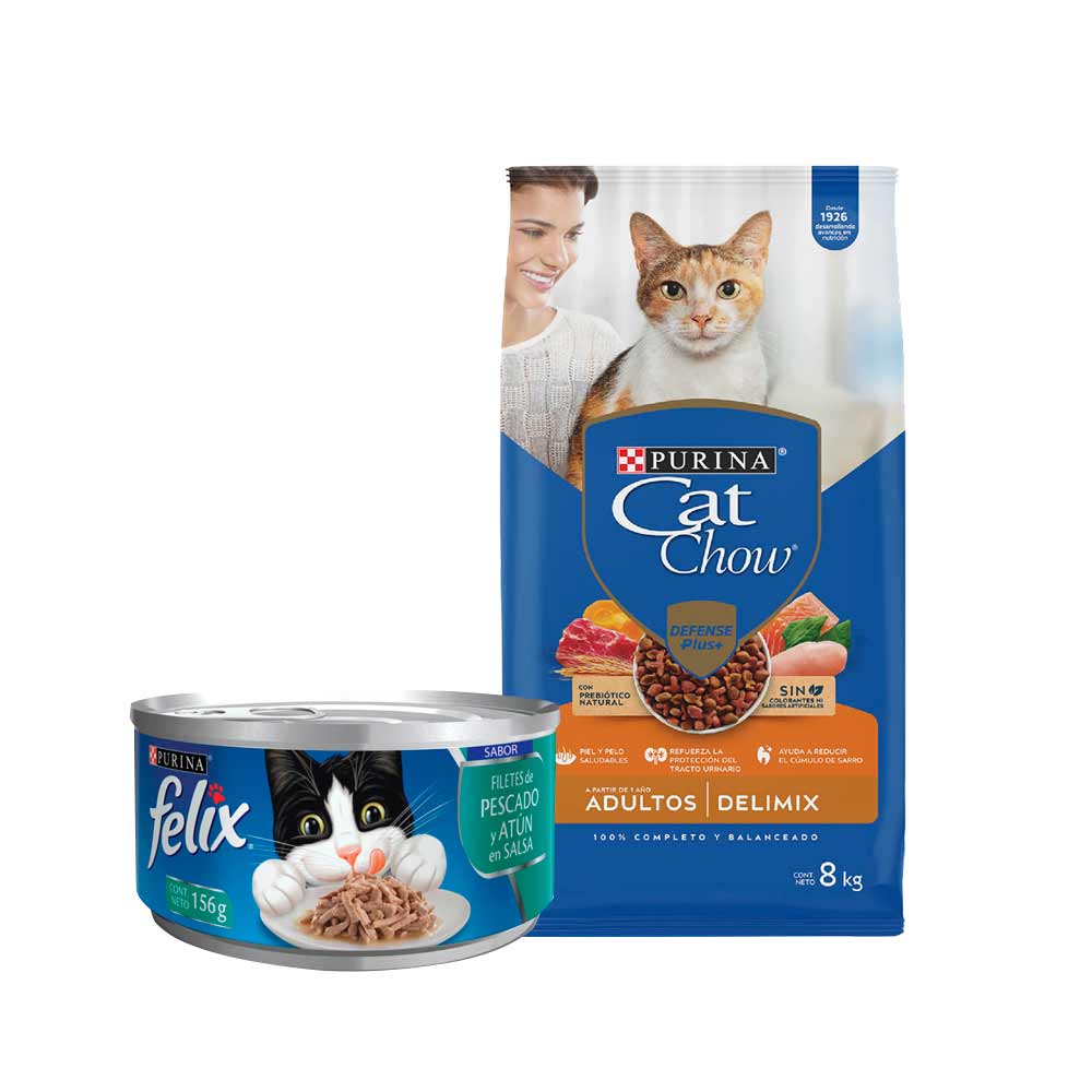 Pack Cat Chow Deli Mix Adulto Bolsa 8kg Felix Filete De Pescado Y Atún Lata 156g Shopstar 9262