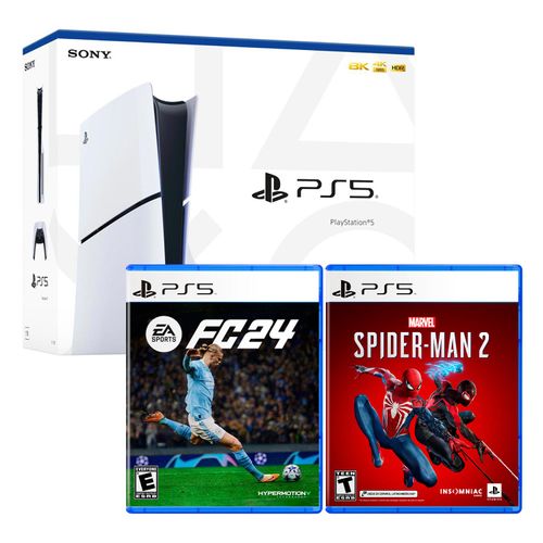Consola Ps5 Slim Con Lector De Discos + Spider Man 2 + Ea Sport Fc 24