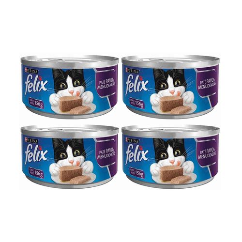 Pack Comida para Gatos FELIX Paté de Pavo y Menudencias Lata 156g x 4un