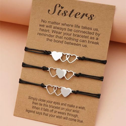 Set x 3 pulseras plateadas corazones para mejores amigas o hermanas