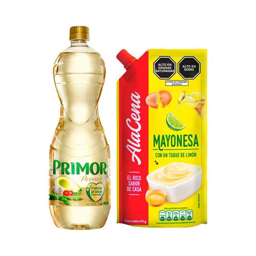 Pack Aceite Vegetal PRIMOR Premium Botella 900ml + Mayonesa ALACENA Doypack 475g