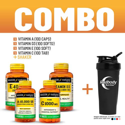 COMBO VITAMINAS MASON NATURAL - VITAMIN A-10,000 IU (100 SOFTG) + VITAMIN D3-400 IU (100 SOFTG) + VI