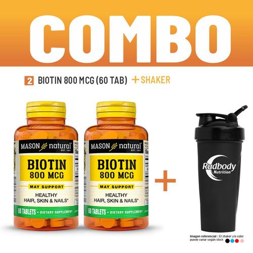 COMBO VITAMINAS MASON NATURAL - 2 BIOTIN 800 MCG (60 TAB) + SHAKER