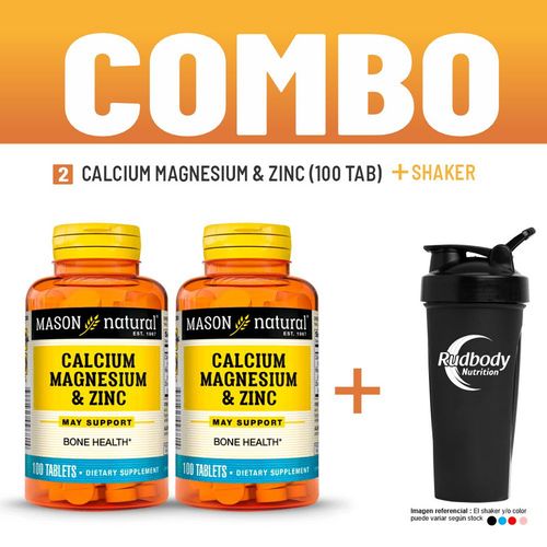 COMBO VITAMINAS MASON NATURAL - 2 CALCIUM MAGNESIUM & ZINC (100 TAB) + SHAKER