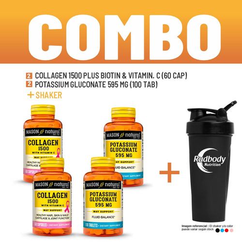 COMBO VITAMINAS MASON NATURAL - 2 COLLAGEN 1500 PLUS BIOTIN & VITAMIN. C (60 CAP) + 2 POTASSIUM GLUC