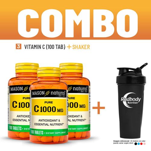 COMBO VITAMINAS MASON NATURAL - 3 VITAMIN C (100 TAB) + SHAKER