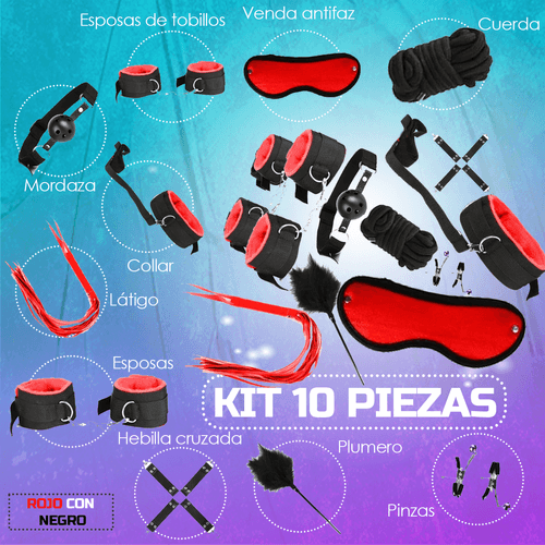 Kit Sado - Bondage Bdsm Para Parejas - 10 Piezas Sexuales - Rojo