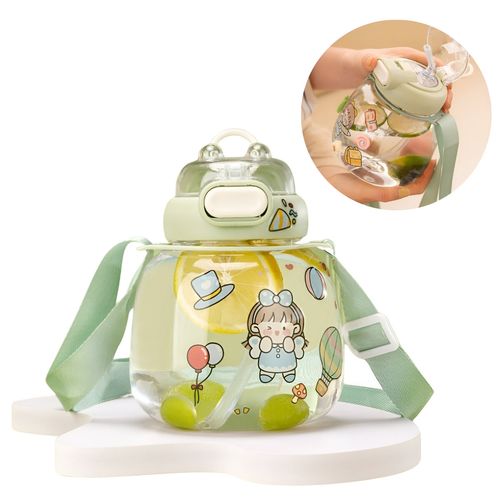 Tomatodo portátil estilo Kawai con Stickers 3d y colgador de 1200 ml Verde