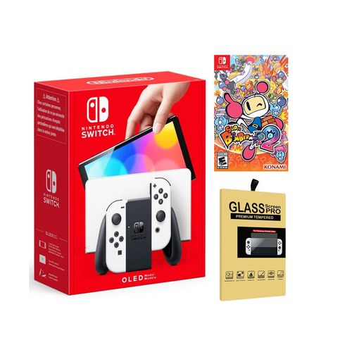 Consola Nintendo Switch Oled Blanca + Bomberman 2 + Mica