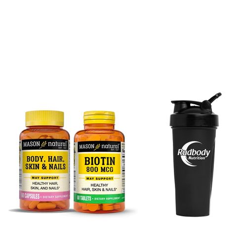 COMBO VITAMINAS MASON NATURAL - BODY, HAIR, SKIN & NAILS + BIOTIN 800 MCG + SHAKER