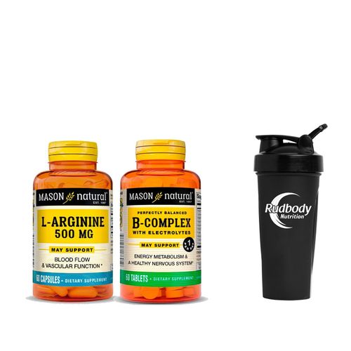 COMBO VITAMINAS MASON NATURAL - ARGININE 500 MG + B-COMPLEX WITH ELECTROLYTES + SHAKER