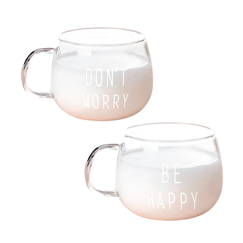 Set de 2 Tazas de Vidrio Diseño Don´t Worry Be Happy Blanco