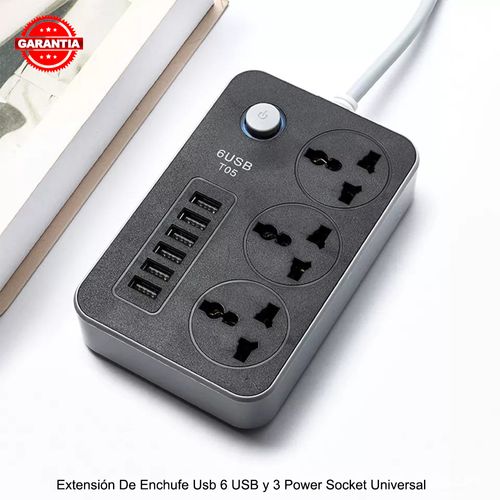 Extensión de Enchufe Sofisticado 6 USB 3 Power Socket Tomacorriente Universal Easy&Home