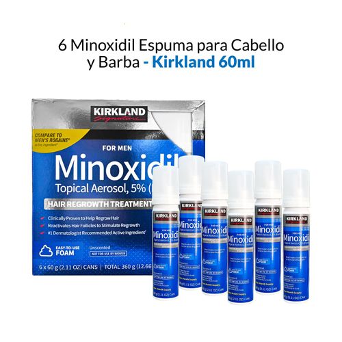 6 Minoxidil Espuma Kirkland para Barba y Cabello 60ml