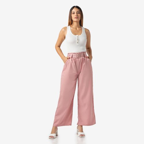 Pantalón Palazzo de Seda Mujer Color Palo Rosa