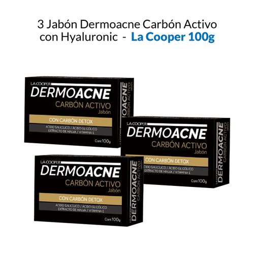 3 Jabón Dermoacne Carbón Activo con Hyaluronic - La Cooper 100g