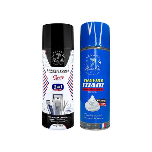 Espuma para afeitar + spary para limpieza de maquinas Barber Shop - NPP