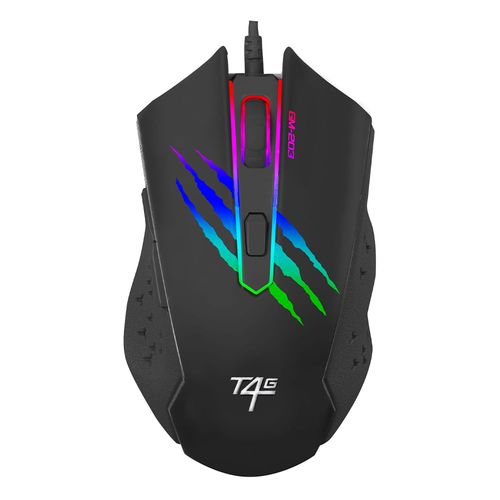 Mouse gamer T4G Kfir RGB alámbrico, conexión USB, 6 botones, 3600 dpi, negro