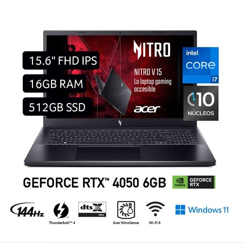 Laptop Acer Nitro V 15 Intel Core I7 13a Gen 16GB 512GB NVIDIA RTX4050 6GB