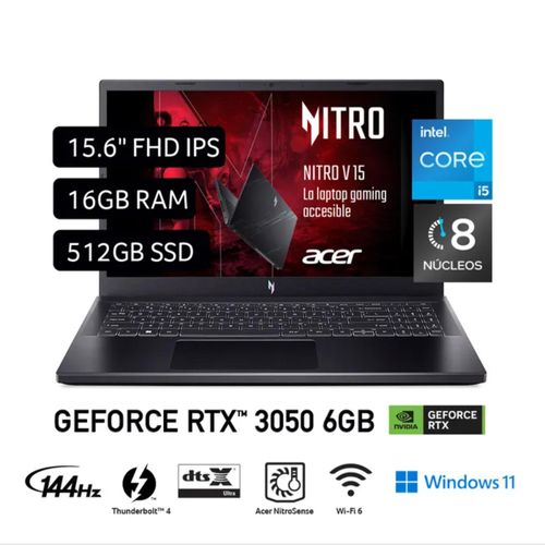 Laptop Acer Nitro V 15 15,6" Windows 11 Intel Core I5 13a Gen 8 Núcleos 16GB 512GB SSD NVIDIA RTX305