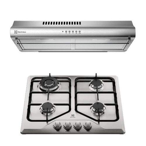 Combo: Cubierta Empotrable Gas 4 Quemadores 60CM (KE4MX) + Campana Extractora Empotrable 60cm (EJSE242TBIS) Electrolux