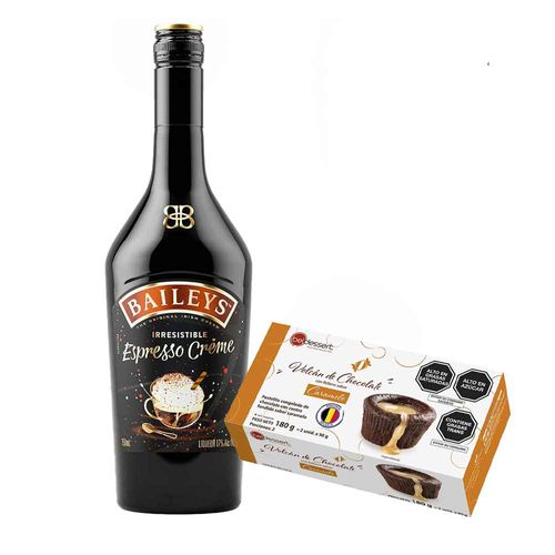 Pack Licor de Crema BAILEYS Espresso Créme Botella 750ml + Volcán de Chocolate Relleno de Caramelo BELDESSERT 90g Caja 2un