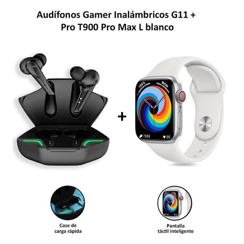 Audífonos Gamer Inalámbricos G11 + Smartwatch Serie 8 T900 Pro Max L Blanco