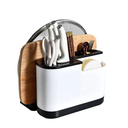 Organizador de Cocina Porta Utensilios Tapas y Tablas de Picar Removible Ovalado Negro