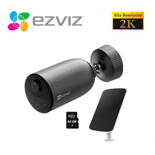 Cámara Seguridad Exterior EB3 2K Ezviz / Panel Solar + Micro SD 64GB