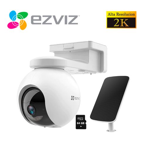 Cámara Seguridad Wifi Exterior CB8 2K 3MP Ezviz Panel Solar + SD 64GB