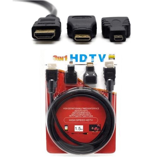 Cable Hdmi 3 En 1 Con Adaptador Mini Y Micro Hdmi 1.5 Metros